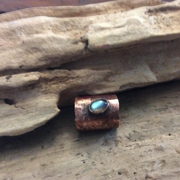 Jewelry - Hammered Copper and Labradorite Ring, Boho Ring